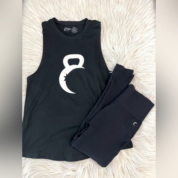 Zyia Active Set Women’s Large | Black Kettlebell Tank & Ribbed High-Waist Leggin - Picture 1 of 7